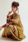 Shop_Capisvirleo_Beige Silk Embroidery, Tassels, Beads V-neck Daisy Tie Dye Kaftan _at_Aza_Fashions