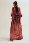 Shop_Capisvirleo_Peach Silk Embroidery, Beads V-neck Aster Tie Dye Kaftan _at_Aza_Fashions