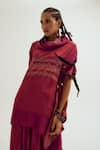 Shop_Capisvirleo_Fuchsia Cotton, Silk Embroidery, Plumeria Colourblock Kaftan With Dhoti Pant _Online_at_Aza_Fashions