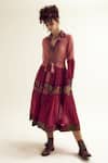 Buy_Capisvirleo_Fuchsia Chanderi Silk Embroidery Collared Wisteria Dress _at_Aza_Fashions