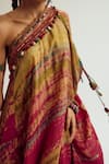 Capisvirleo_Fuchsia Silk Embroidery, Pom-poms, Beads Off-shoulder Heather Off Tie Dye Dress _at_Aza_Fashions