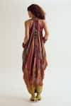 Shop_Capisvirleo_Brown Silk Embroidery, Tassels V-neck, Sweetheart Ira Tie Dye Jacket Cape Set _at_Aza_Fashions
