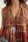 Shop_Capisvirleo_Brown Silk Embroidery, Tassels V-neck, Sweetheart Ira Tie Dye Jacket Cape Set _Online_at_Aza_Fashions