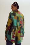 Shop_Capisvirleo_Green Linen, Silk, Jacquard Patchwork, Embroidery Collared Paako Shirt _at_Aza_Fashions