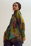 Shop_Capisvirleo_Green Linen, Silk, Jacquard Patchwork, Embroidery Collared Paako Shirt _Online_at_Aza_Fashions
