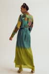 Shop_Capisvirleo_Turquoise Linen, Jacquard, Silk Patchwork, Paako Shirt And Vinca Skirt Set _at_Aza_Fashions