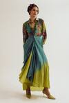 Buy_Capisvirleo_Turquoise Linen, Jacquard, Silk Patchwork, Paako Shirt And Vinca Skirt Set _at_Aza_Fashions