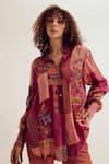 Buy_Capisvirleo_Pink Linen, Jacquard, Silk Patchwork, Embroidery Collared Paako Shirt _at_Aza_Fashions