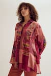 Capisvirleo_Pink Linen, Jacquard, Silk Patchwork, Embroidery Collared Paako Shirt _Online_at_Aza_Fashions