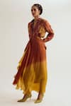 Buy_Capisvirleo_Rust Linen, Silk, Jacquard Patchwork, Embroidery Collared Paako Shirt _Online_at_Aza_Fashions