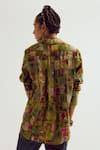 Shop_Capisvirleo_Green Chanderi Silk Patchwork, Embroidery Collared Cosmos Shirt _at_Aza_Fashions