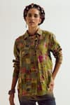 Buy_Capisvirleo_Green Chanderi Silk Patchwork, Embroidery Collared Cosmos Shirt _at_Aza_Fashions