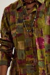 Capisvirleo_Green Chanderi Silk Patchwork, Embroidery Collared Cosmos Shirt _at_Aza_Fashions