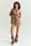 Shop_Capisvirleo_Beige Chanderi Silk Patchwork, Embroidery Collared Cosmos Shirt _at_Aza_Fashions