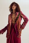 Shop_Capisvirleo_Fuchsia Silk Embroidery, Fabric Flowers Laburnum Tie Dye Blazer _at_Aza_Fashions