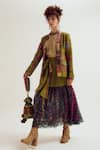 Buy_Capisvirleo_Green Silk, Chanderi Silk, Jacquard Patchwork, Embroidery, Fabric Amala Skirt _at_Aza_Fashions