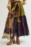 Shop_Capisvirleo_Green Silk, Chanderi Silk, Jacquard Patchwork, Embroidery, Fabric Amala Skirt _at_Aza_Fashions