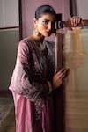 Nabo_Pink Tissue Embroidery, Beads, Pearls V-neck Dori Kaftan And Pant Set _Online_at_Aza_Fashions
