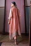 Shop_Nabo_Peach Tissue Embroidery, Beads, Zari Round Neck Dori Work Kaftan And Pant Set _at_Aza_Fashions