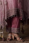 Nabo_Pink Tissue Embroidery, Beads, Zari Round Neck Paisley Kaftan And Pant Set _Online_at_Aza_Fashions