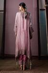 Shop_Nabo_Pink Tissue Embroidery, Beads, Zari Round Neck Paisley Kaftan And Pant Set _at_Aza_Fashions
