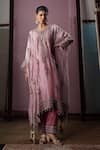 Buy_Nabo_Pink Tissue Embroidery, Beads, Zari Round Neck Paisley Kaftan And Pant Set _at_Aza_Fashions