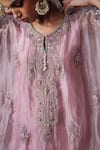 Shop_Nabo_Pink Tissue Embroidery, Beads, Zari Round Neck Paisley Kaftan And Pant Set _Online_at_Aza_Fashions