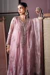 Nabo_Pink Tissue Embroidery, Beads, Zari Round Neck Paisley Kaftan And Pant Set _at_Aza_Fashions