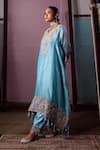 Buy_Nabo_Blue Tissue Embroidery, Sequins, Pearls, Zari Paisley Pattern Kaftan And Pant Set _Online_at_Aza_Fashions
