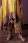Nabo_Yellow Tissue Embroidery, Sequins, Tassels V-neck Floral Kaftan With Pant _Online_at_Aza_Fashions