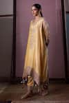 Buy_Nabo_Yellow Tissue Embroidery, Sequins, Tassels V-neck Floral Kaftan With Pant _Online_at_Aza_Fashions