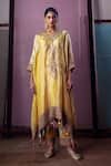 Buy_Nabo_Yellow Tissue Embroidery, Sequins, Tassels V-neck Floral Kaftan With Pant _at_Aza_Fashions