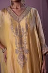 Buy_Nabo_Yellow Tissue Embroidery, Sequins, Tassels V-neck Floral Kaftan With Pant 