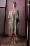 Buy_Nabo_Green Tissue Embroidery, Zari, Sequins, Tassels Floral Pattern Kaftan With Pant _at_Aza_Fashions