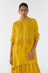 Buy Studio Rigu Yellow Viscose Embroidery, Pearls Amber Asymmetric Shirt And Knot Skirt Set Online at Aza Fashions Buy_Studio Rigu_Yellow Viscose Embroidery, Pearls Amber Asymmetric Shirt And Knot Skirt Set _Online_at_Aza_Fashions