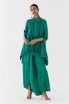 Buy_Studio Rigu_Green Viscose Embroidery, Pearls Jasper Asymmetric Shirt With Knot Skirt _at_Aza_Fashions