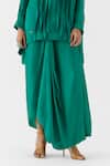 Buy_Studio Rigu_Green Viscose Embroidery, Pearls Jasper Asymmetric Shirt With Knot Skirt _Online_at_Aza_Fashions