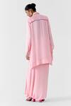 Shop Studio Rigu Pink Viscose Embroidery, Pearls, Moonstone Asymmetric Shirt With Knot Skirt at Aza Fashions Shop_Studio Rigu_Pink Viscose Embroidery, Pearls, Moonstone Asymmetric Shirt With Knot Skirt _at_Aza_Fashions