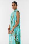 Buy_Studio Rigu_Blue Cotton Tassels High Neck Blossom Ruched Dress _Online_at_Aza_Fashions