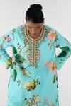 Buy_Studio Rigu_Blue Cotton Embroidery, Lace, Stones Round Blossom Stonework Kurta And Pant Set _Online_at_Aza_Fashions