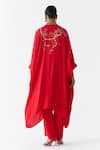 Shop_Studio Rigu_Red Vegan Silk Embroidery Mandarin Collar Maharani Kimono And Pant Set _at_Aza_Fashions