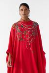 Shop_Studio Rigu_Red Vegan Silk Embroidery Mandarin Collar Maharani Kimono And Pant Set _Online_at_Aza_Fashions