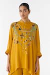 Buy_Studio Rigu_Mustard Vegan Silk Embroidery Mandarin Collar Maharani Kimono And Pant Set _Online_at_Aza_Fashions