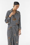 Buy_Studio Rigu_Black Vegan Silk Lace Collared Onyx Polka Dot Shirt Dress _Online_at_Aza_Fashions