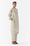 Studio Rigu_White Vegan Silk Embroidery, Beads, Pearl Polka Dot Straight Kurta And Pant Set _Online_at_Aza_Fashions