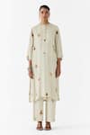 Buy_Studio Rigu_White Vegan Silk Embroidery, Beads, Pearl Polka Dot Straight Kurta And Pant Set _at_Aza_Fashions