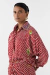 Buy_Studio Rigu_Maroon Vegan Silk Embroidery Collared Quartz Polka Dot Shirt Dress _Online_at_Aza_Fashions