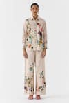 Buy_Studio Rigu_Beige Viscose, Linen Collared Faberge Printed Shirt And Pant Set _at_Aza_Fashions