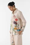 Buy_Studio Rigu_Beige Viscose, Linen Collared Faberge Printed Shirt And Pant Set _Online_at_Aza_Fashions