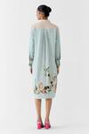 Shop_Studio Rigu_Blue Viscose, Linen Collared Faberge Printed Shirt Dress _at_Aza_Fashions